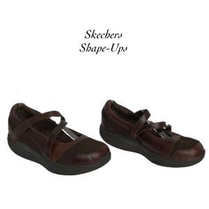 Skechers Brown Adjustable Strap Shape Up Leather Sneakers Size 8 1/2